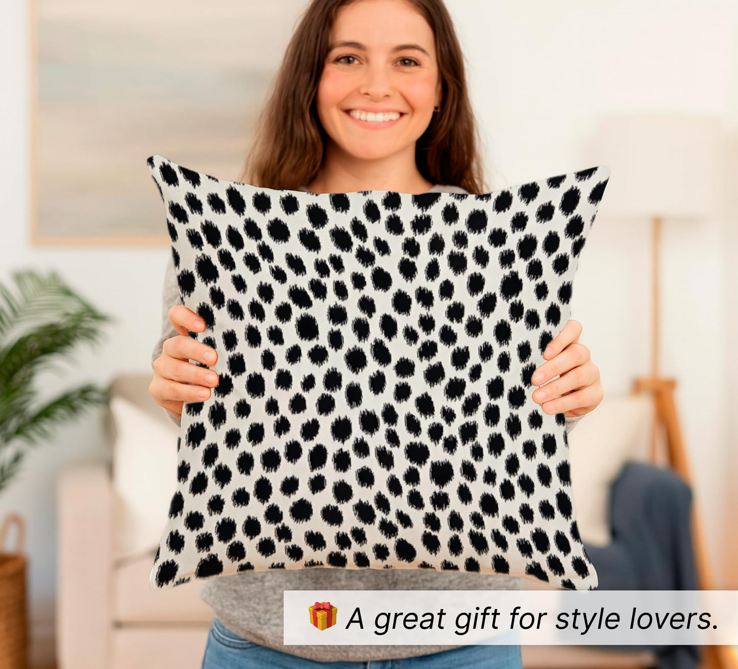 Set of 2 Decorative Throw Pillow Covers 18x18 Inches - Black and Cream Polka Dot Pillow Covers - Throw Pillows Boho Design Brush Strokes Decorative - Pillowcase Square Cushion Cover in Linen