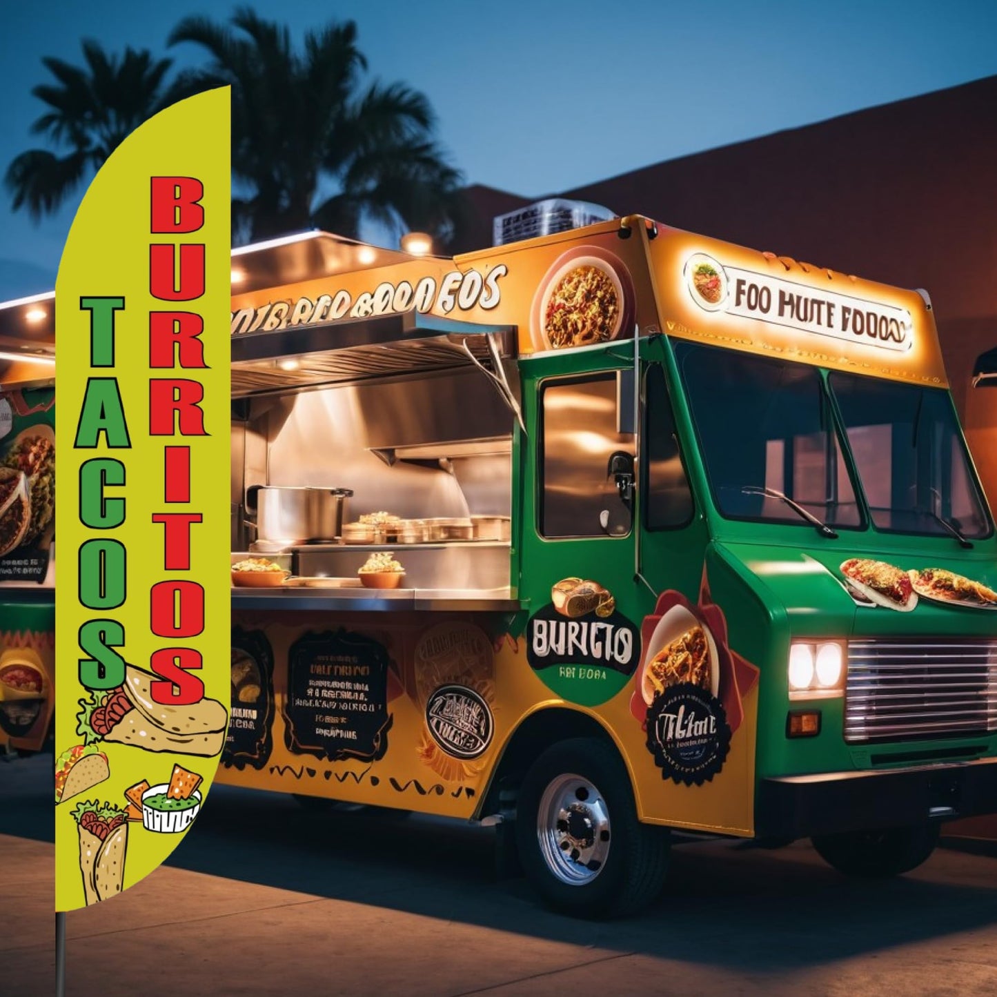 12x2.5 Feet Tall Feather Flags "Tacos and Burritos" - Outdoor Business Advertising Tall Flag - Single Sided Feathers Banners Food Themed - Feather Flags in Polyester - Flagpole is Not Included