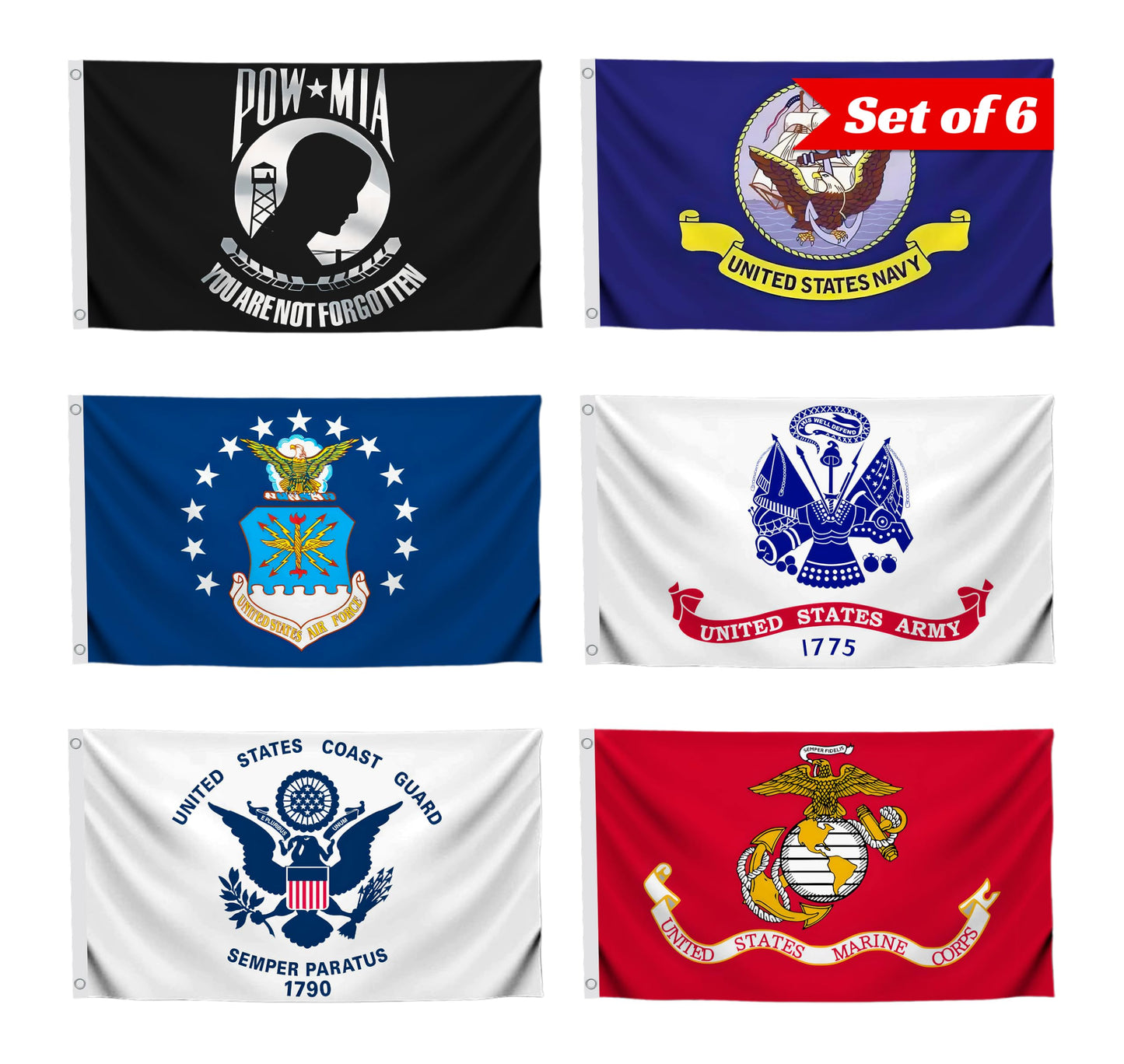 2x3 Feet Single Sided Polyester Military Flags with 2 Grommets Set of Five Branches - Army Flags Set Space Force - Licensed Armed Forces Flag -