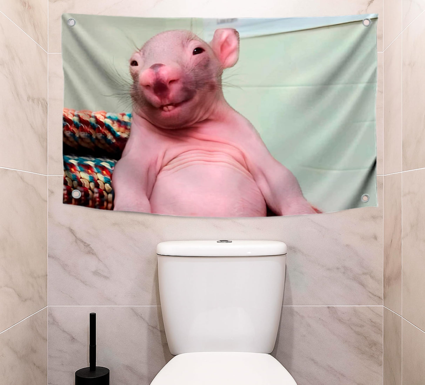 3x5 Feet Bald Rat Meme Single Sided Flag with Four Brass Grommets - Funny Flag for College Party Indoor and Outdoor Decoration - Rats Tapestry for Classroom - Polyester Funny Wall Banner for Badroom