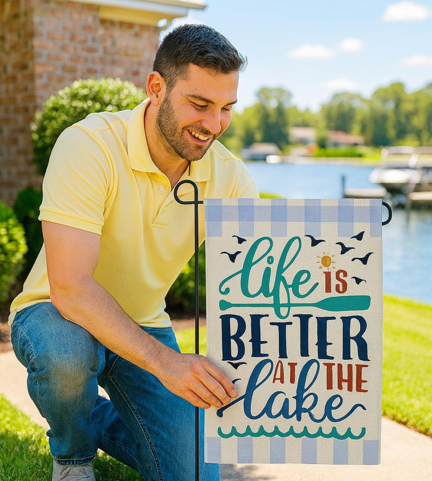 Double Sided Summer Garden Flag - Banner Life Is Better At The Lake - Holiday Yard Outdoor Decoration - Seasonal Large Outdoor Yard Flags of Burlap - Welcome Summer Flags for Outdoor