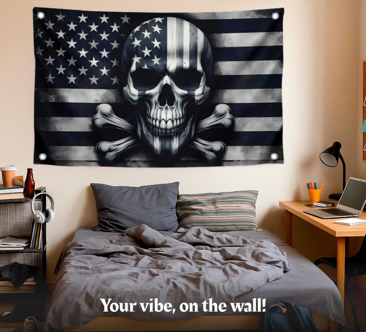 3x5 Feet Skull And Crossbones Polyester Flag with 4 Brass Grommets - Funny American Pirate Banner For Man Cave - Black and White Grey American Single Sided Flags - Pirate Flag or Black Boat Flags