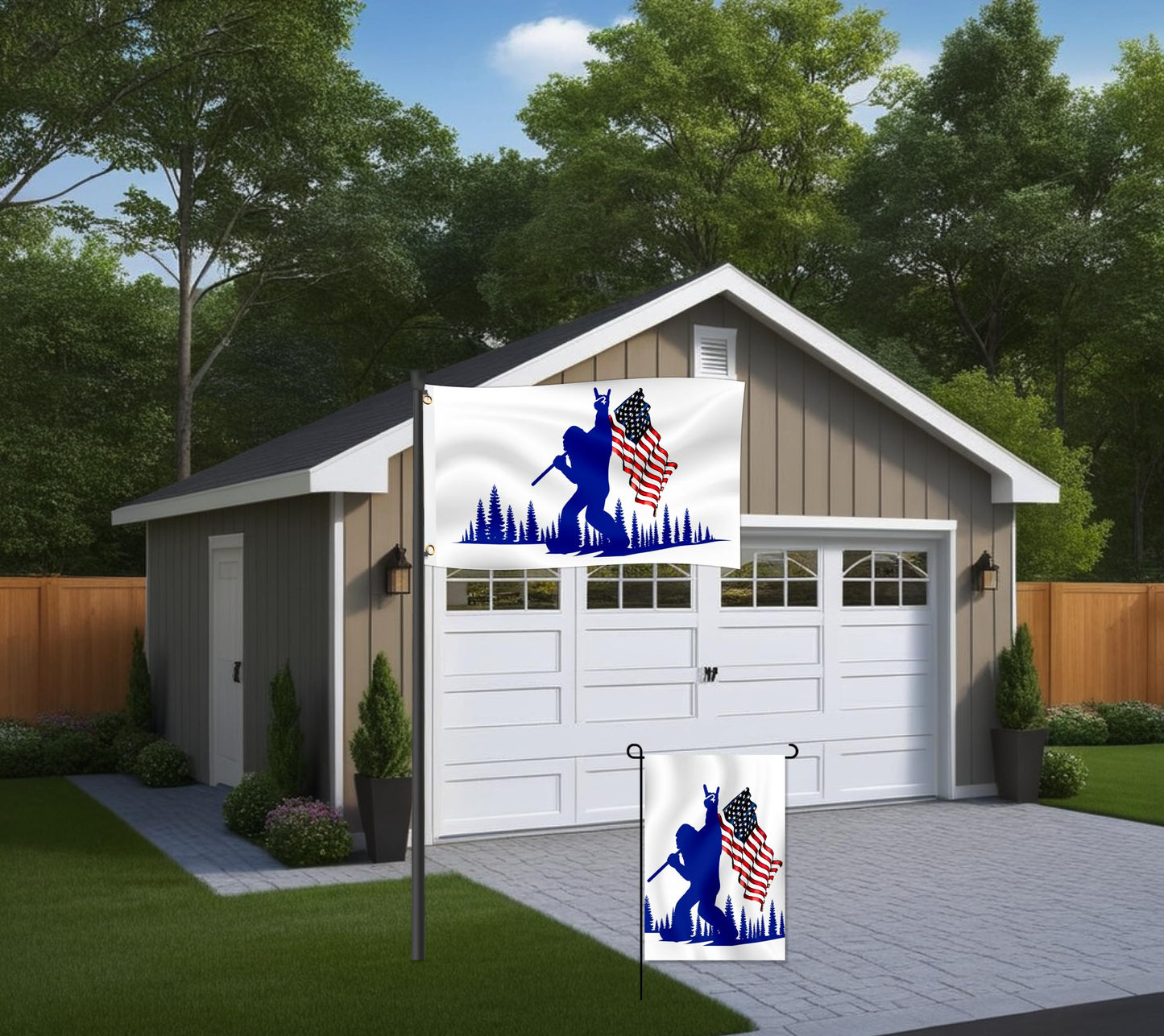 2X Double Sided 3x5 Ft and 12x18 Inches Funny Blue Bigfoot Polyester Flag - American Flags Outdoor Banner Decor with Brass Grommets - USA Vertical Decoration Flag For Outside Holiday Seasonal Outdoor