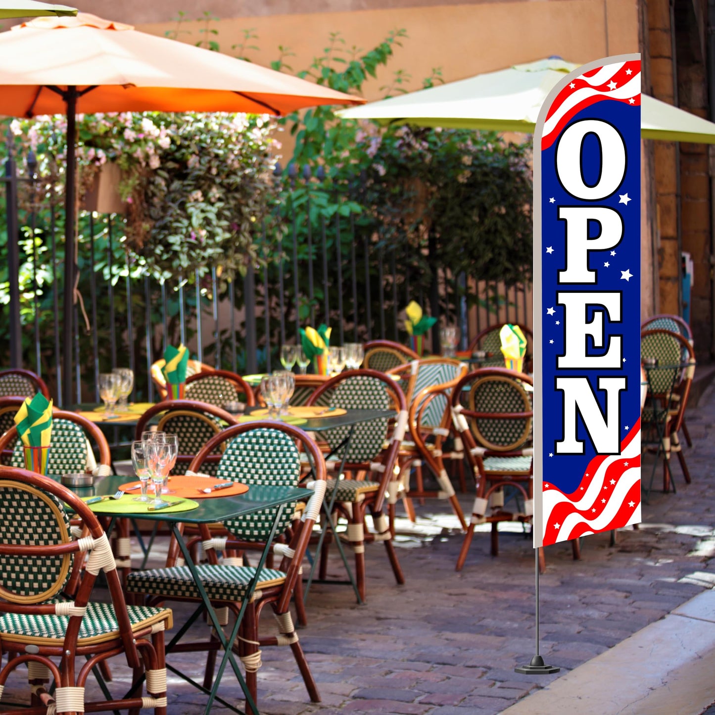 12x2.5 Feet Tall Feather Single Sided Flags "Open" - Feathers Banners Open Themed - Decorations Glory Stars Stripes Banner - OpenPolyester Flag Banner for Storefronts - Flagpole is Not Included
