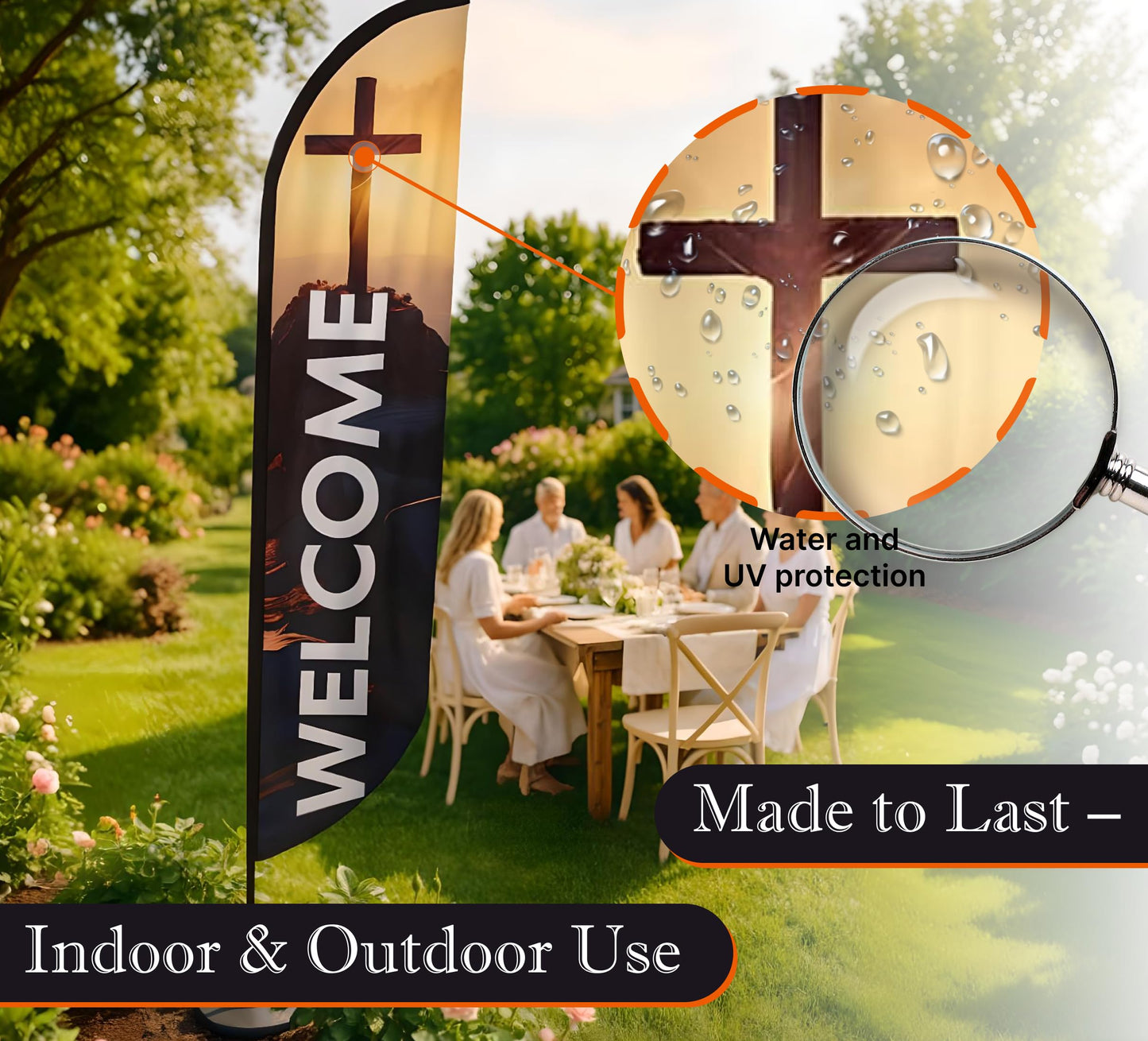 12x2.5 Feet Tall Feather Flags "Welcome" - Single Sided Feathers Banners Church Themed - Tall Advertising Flag for Outdoor Garden - Religious Feather Flags with Polyester - Flagpole is Not Included