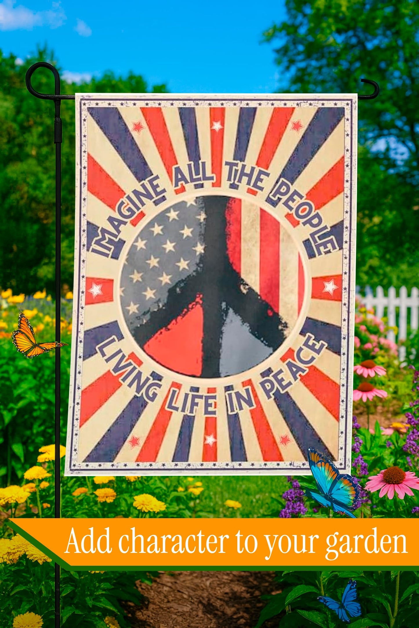 30x40 Inches Hippie Peace Polyester Flags - Imagine All The People Living Life in Peace Single Sided Flag - Decorations USA House or Home Wall Flags -