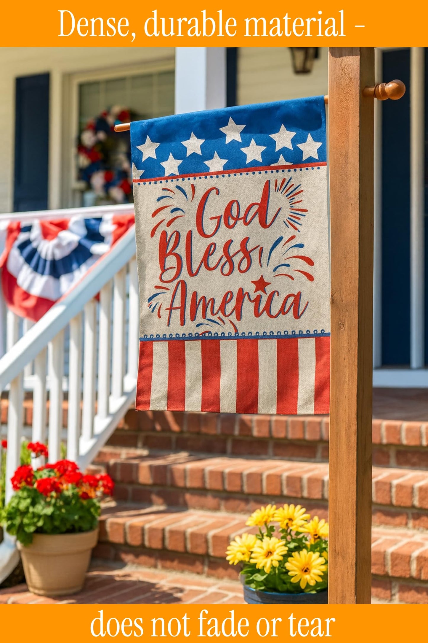 Double Sided Summer Garden Flag - God Bless America House Flags - Seasonal Large Outdoor Yard Flags of Burlap - Patriotic Flag Decorations for Home - Outdoor Decorative Banners for Yard