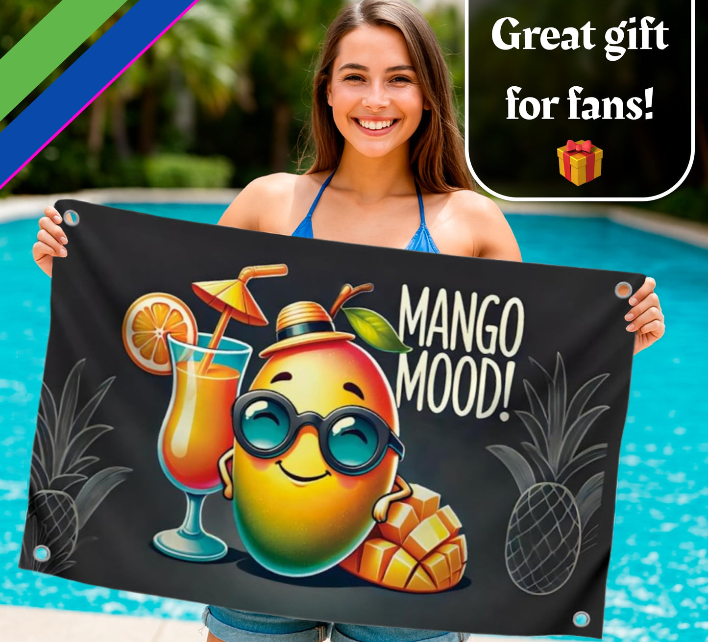 3x5 Feet Single Sided Flag with 4 Brass Grommets - Tropical Mango Mood PolyesterFlags with Cocktail - Cool Bannner for Summer Party - Funny Fruit Cocktails Design - Fun Flag for Summer Celebrations