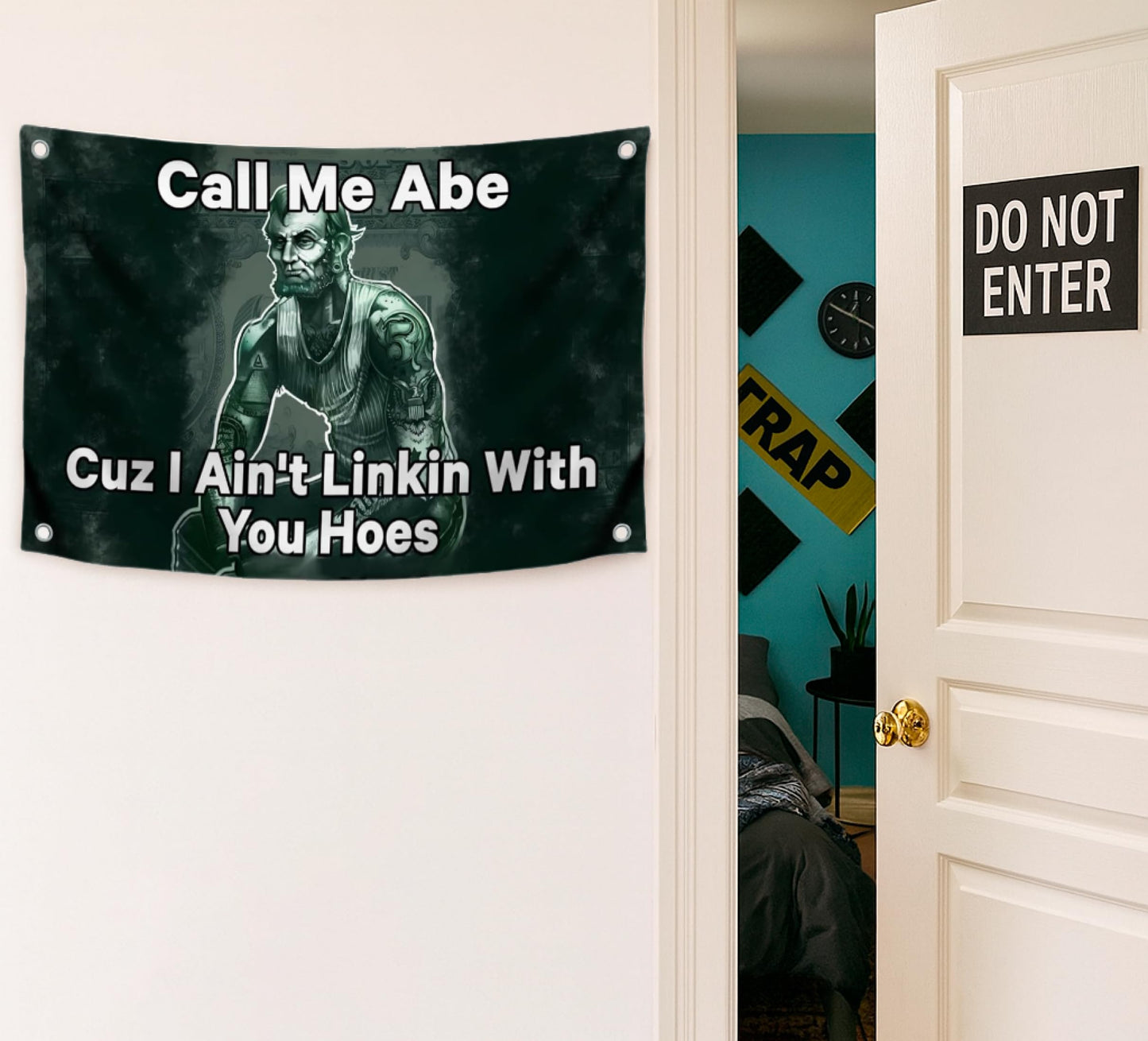 3x5 Feet Meme Linkoln Polyester Flag Quoted Call Me Abe Cuz I Ain't Linkin with You with Four Brass Grommets - Tapestry Funny President Flag for College - Funny Quote Flags for Wall Decoration