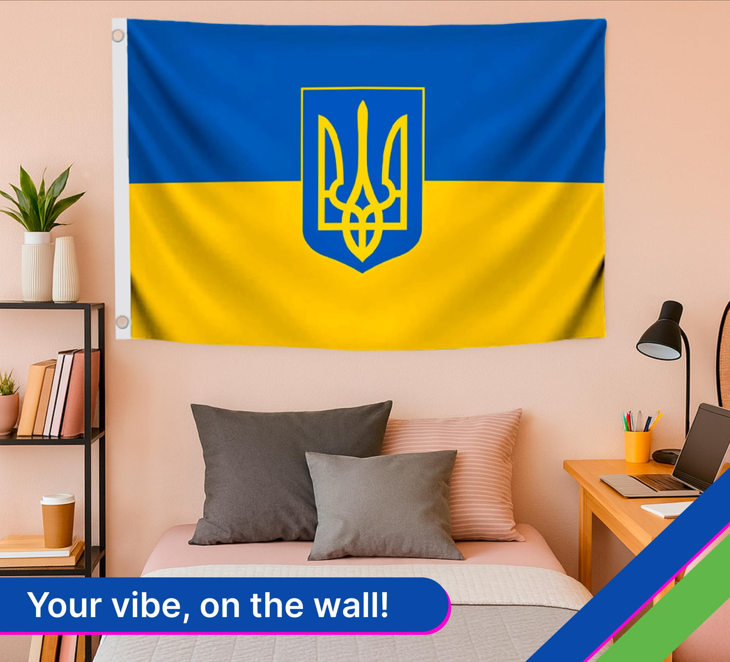 3x5 Feet Ukrainian Coat of Arms Single Sided Flag with Two Brass Grommets - Polyester Country Flag for Indoor or Outdoor - Ukraine Flags for House Yard Garden - Banners Man Cave Wall Decoration