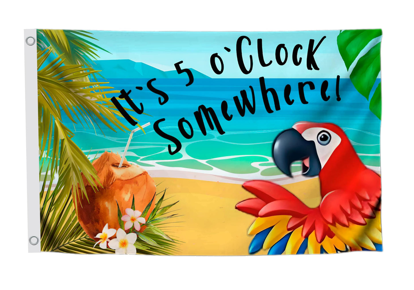 12x18 Inches It's 5 o'Clock Somewhere Polyester Flag - Double Sided Five O'clock Flags with Two Brass Grommets - Tropical Summer Beach Drinking