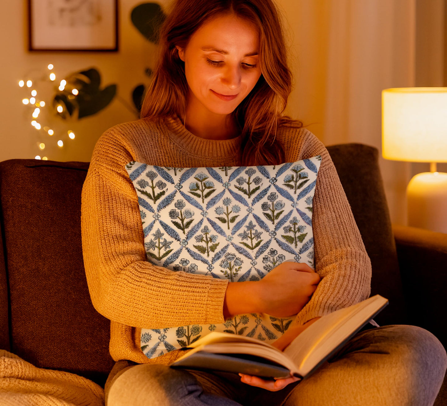 Set of 2 Decorative Throw Spring Pillow Covers 20x20 Inches - Light Steel Blue Block Print Throw Pillow Covers in Linen - Decorative Couch Pillows for Living Room - Chic Boho Cute Pillows Covers