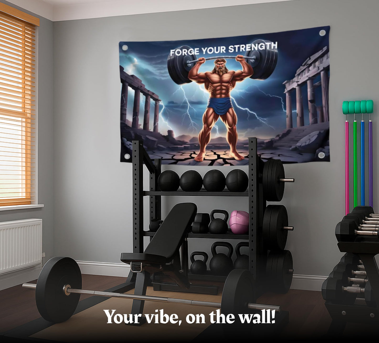 3x5 Feet Motivational Quote Polyester Flag "Forge Your Strength" with Four Brass Grommets - Inspire Your Workout with This Flag - Inspirational Stay with Cool Motivation - Fitness Wall Decor for Gym