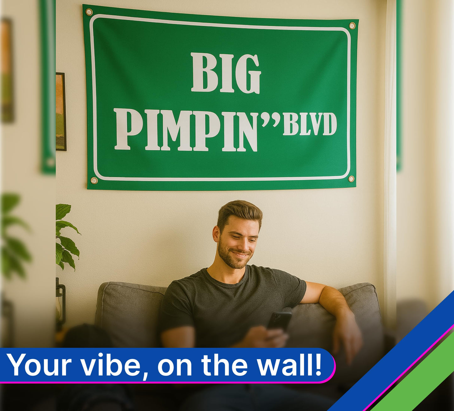 3x5 Feet Big Pimpin'Blvd Funny Quote Single Sided Flag with Four Brass Grommets - Funny Flags Tapestries Polyester Banner for College Dorm Room Wall Decor - Meme Banners Room Decorations