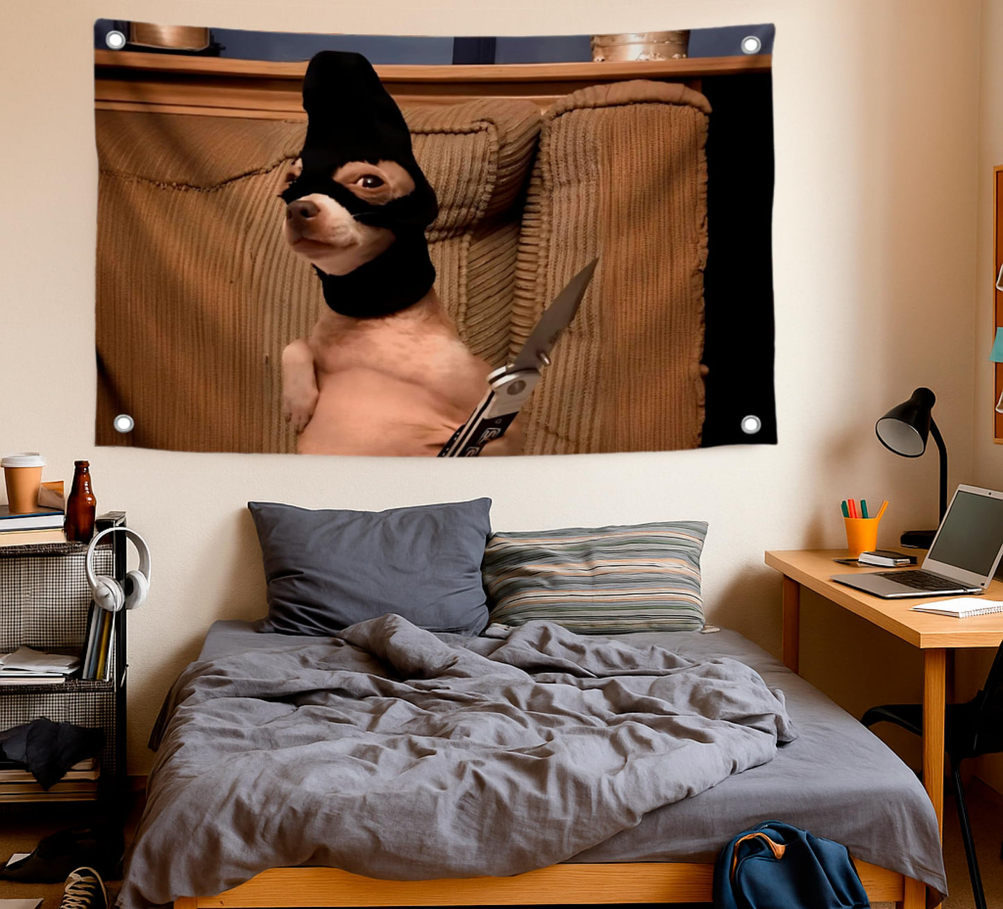 3x5 ft Dog Bandana Meme Banner, Flag with Four Brass Grommets