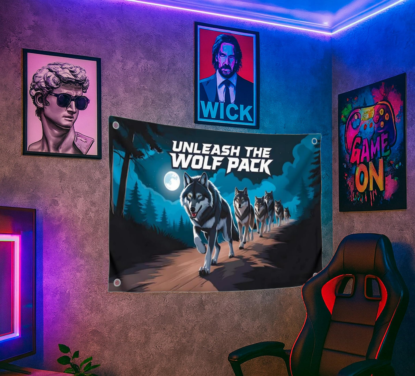 3x5 Feet Meme Wolf Pack Flag with Motivation Quote "Unleash the Wolf Pack" with Four Brass Grommets - Single Sided Great Flag for College or House - Polyester Cool Tapestry Flags for Room Guys