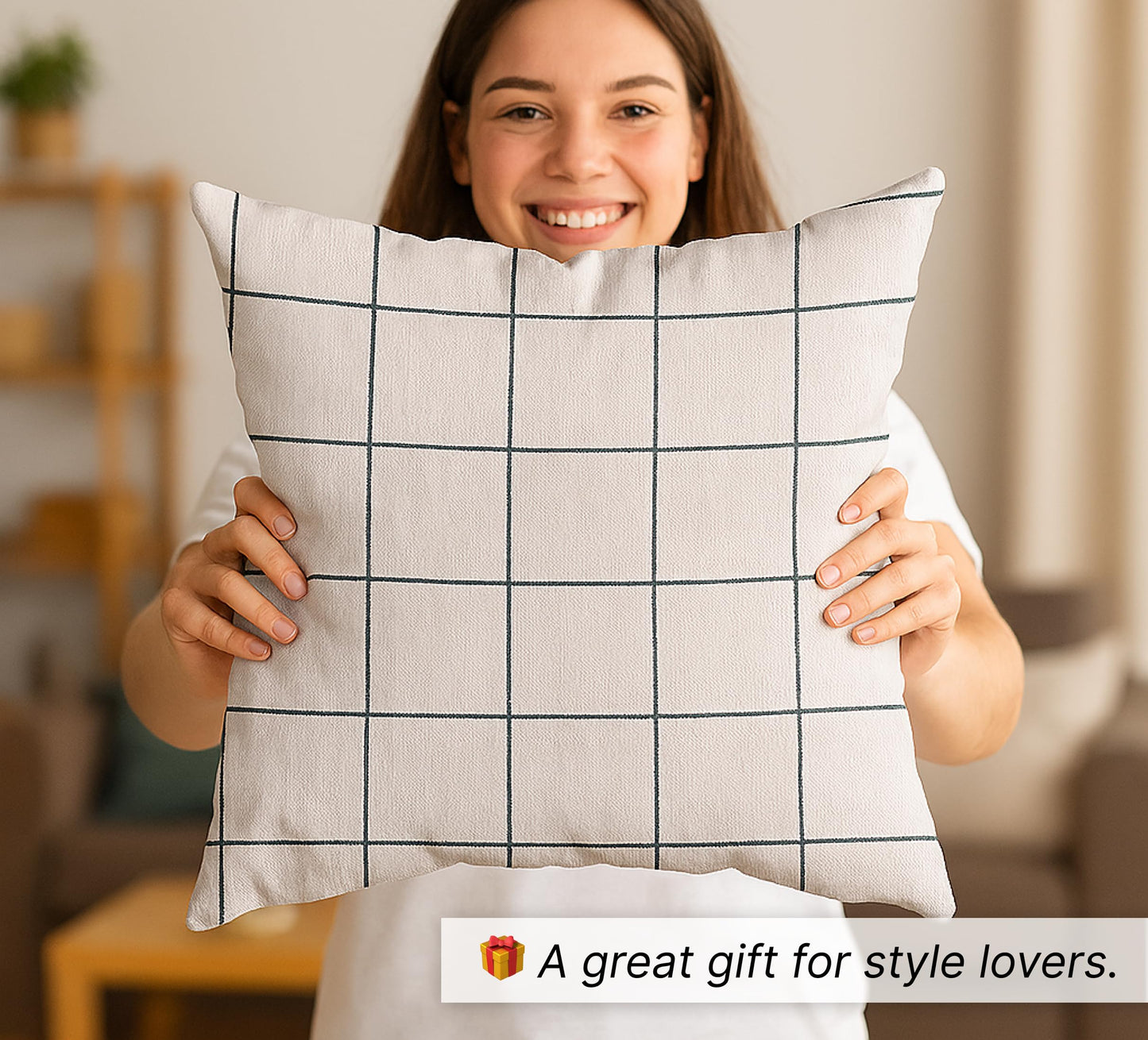 Set of 2 Decorative Throw Pillow Covers 18x18 Inches - Decorative Plaid Throw Pillow Covers Farmhouse Square in Linen - Modern Beige Pillow Case for Sofa Couch or Bed - Cushion Covers for House