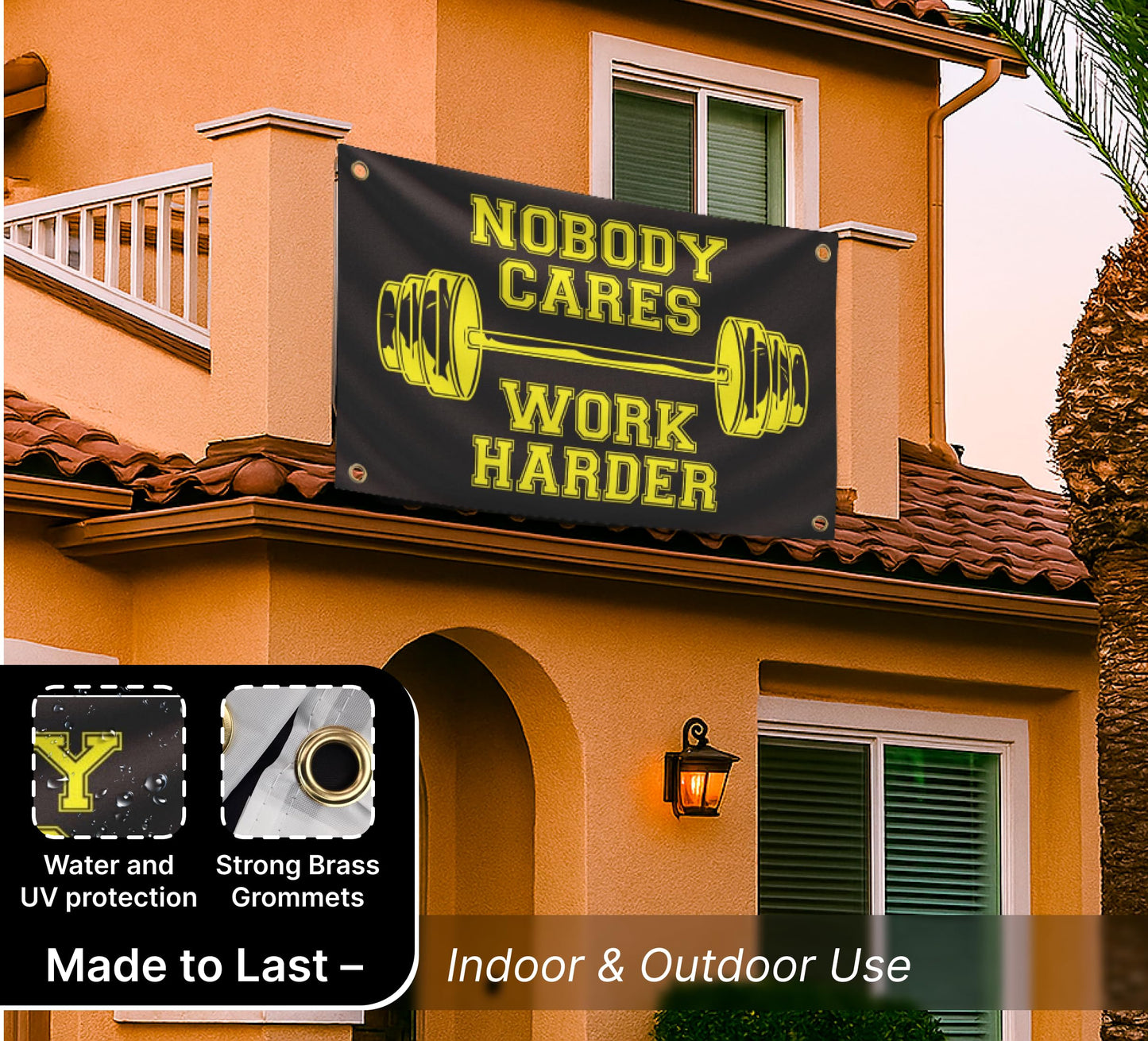 3x5 Feet Nobody Cares Work Harder Polyester Flag with 4 Grommets - Fade Resistant Single Sided Flag for Yard - Stay Motivated with Cool Art - Inspire Your Workout Banner - Fitnes Wall Decor for Gym