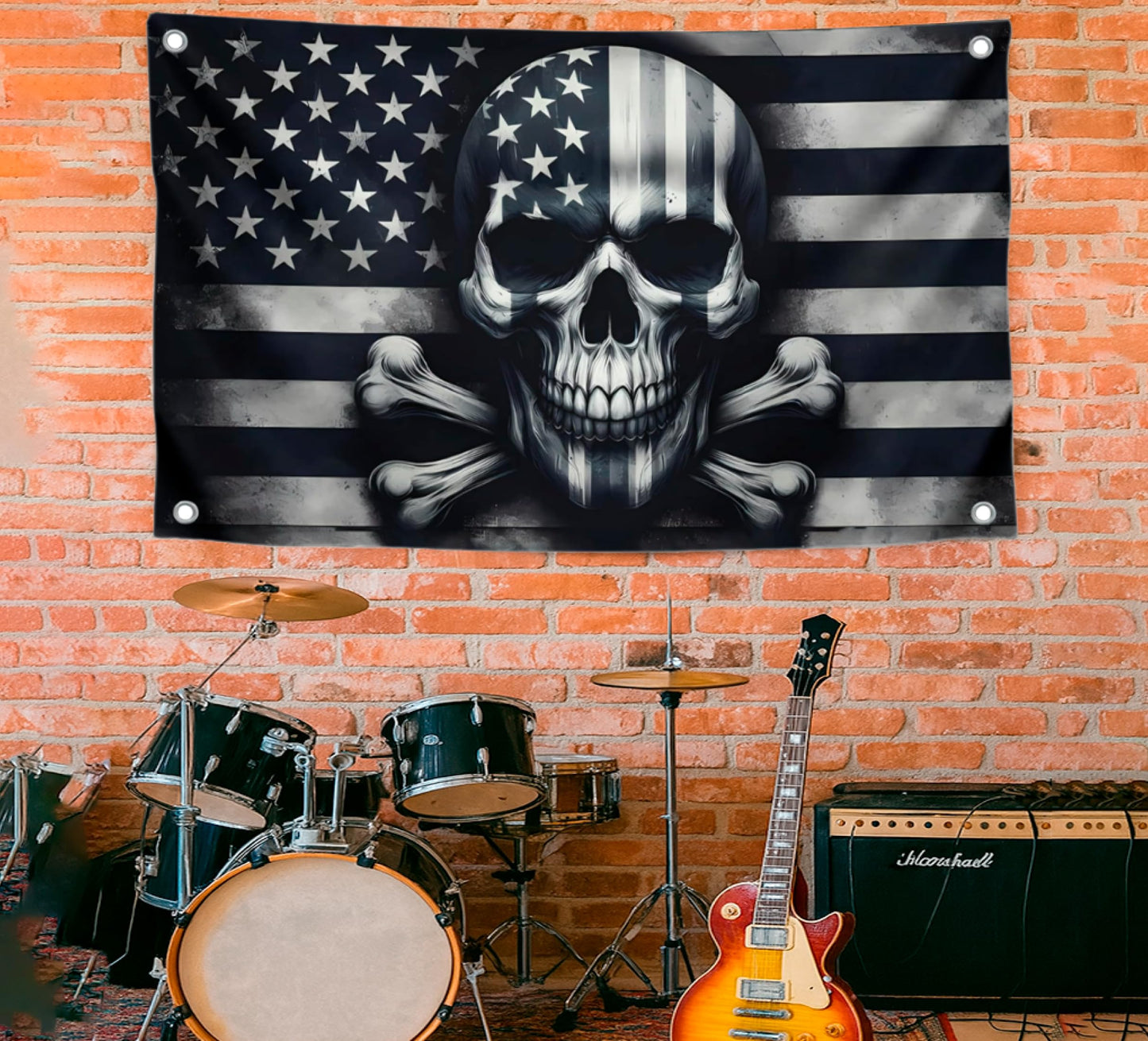3x5 Feet Skull And Crossbones Polyester Flag with 4 Brass Grommets - Funny American Pirate Banner For Man Cave - Black and White Grey American Single Sided Flags - Pirate Flag or Black Boat Flags