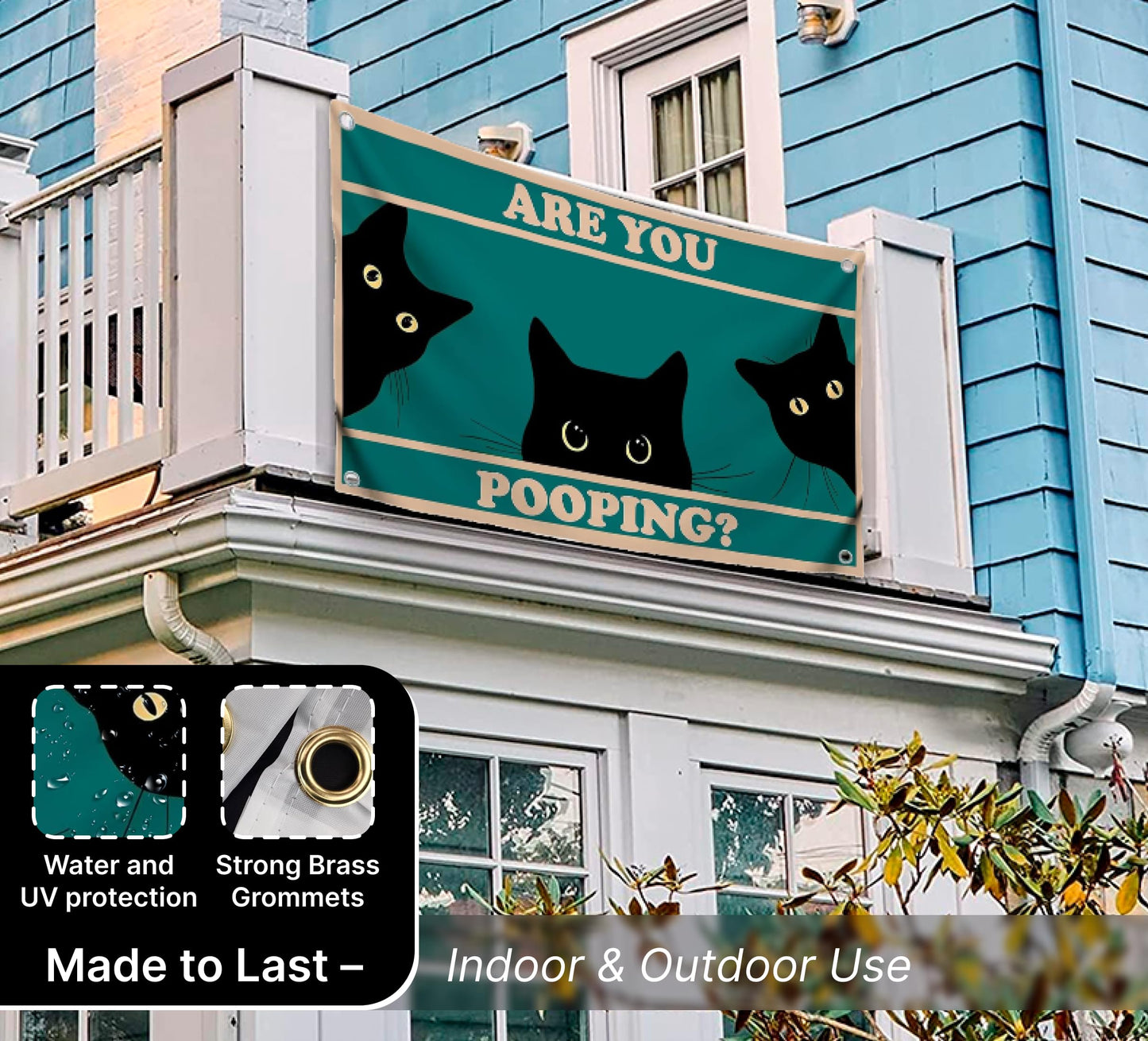3x5 Feet Black Cats Funny Single Sided Flag "Are You Pooping" with Four Brass Grommets - Funny Black Cat Meme Wall Decorations for Badroom - Polyester Cool Ridiculous Cats Outdoor or Indoor Flag