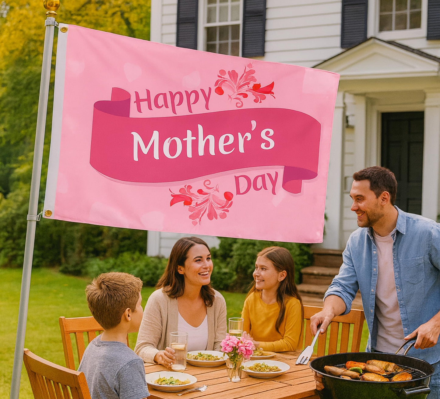 Set of 3 Seasonal 3x5 Ft Flag - Hello Summer Polyester/Nylon Banner Holiday Single Sided Flags with 2 Grommets Outdoor Lawn Yard House - Happy Mothers Day Decor Clearance, 4th of July Flag Freedom