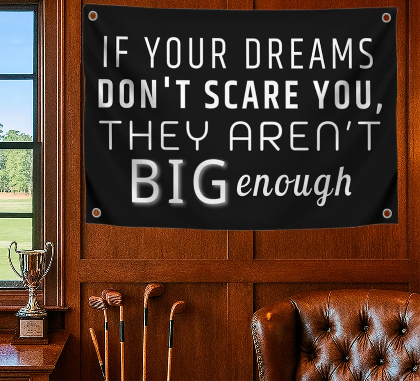 3x5 Ft Single Sided Motivational Quote Black Polyester Flag If Your Dreams Don't Scare You, They Aren't Big Enought with Four Grommets - Inspirational Sports Banner Wall Decor Positive Sayings