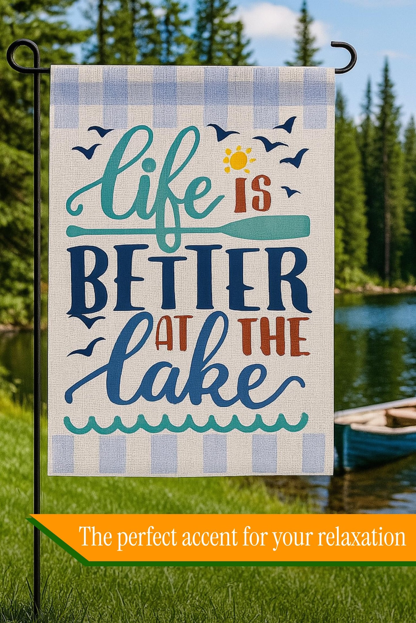 Double Sided Summer Garden Flag - Banner Life Is Better At The Lake - Holiday Yard Outdoor Decoration - Seasonal Large Outdoor Yard Flags of Burlap - Welcome Summer Flags for Outdoor