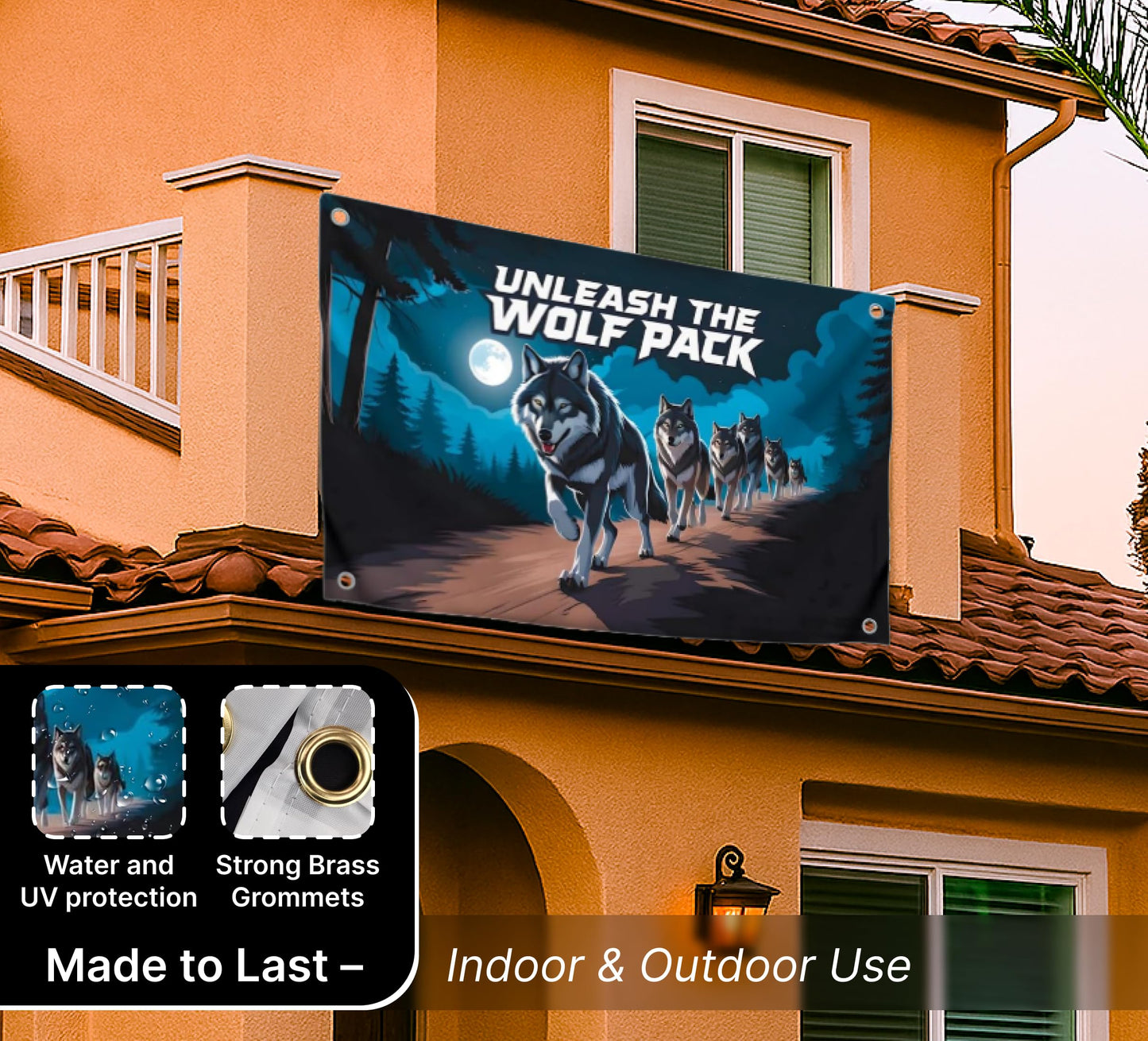 3x5 Feet Meme Wolf Pack Flag with Motivation Quote "Unleash the Wolf Pack" with Four Brass Grommets - Single Sided Great Flag for College or House - Polyester Cool Tapestry Flags for Room Guys