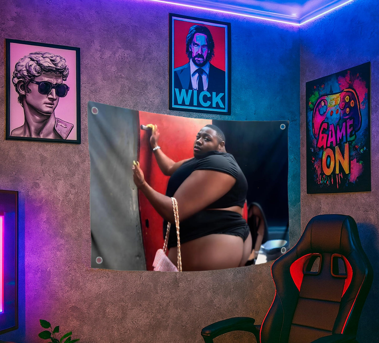 3x5 Feet Funny Black Man in Tight Underwear with Four Brass Grommets - Tapestry Funny Polyester Flag for College Party Indoor and Outdoor Decoration - Cool Meme Flags for Decor Boys Room