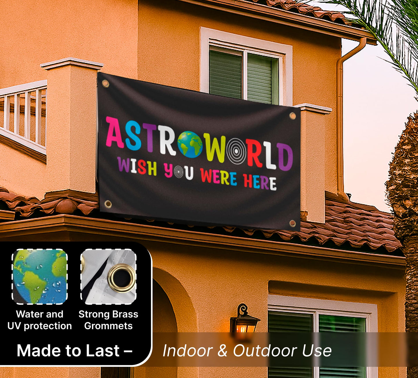 3x5 Ft Astroworld Polyester Flag Black - Man Cave Wall Single Sided Flag with 4 Grommets for College Dorm Room Decor - Wish You Were Here Tapestry - Wall Hanging Black Home Decorations for Bedroom