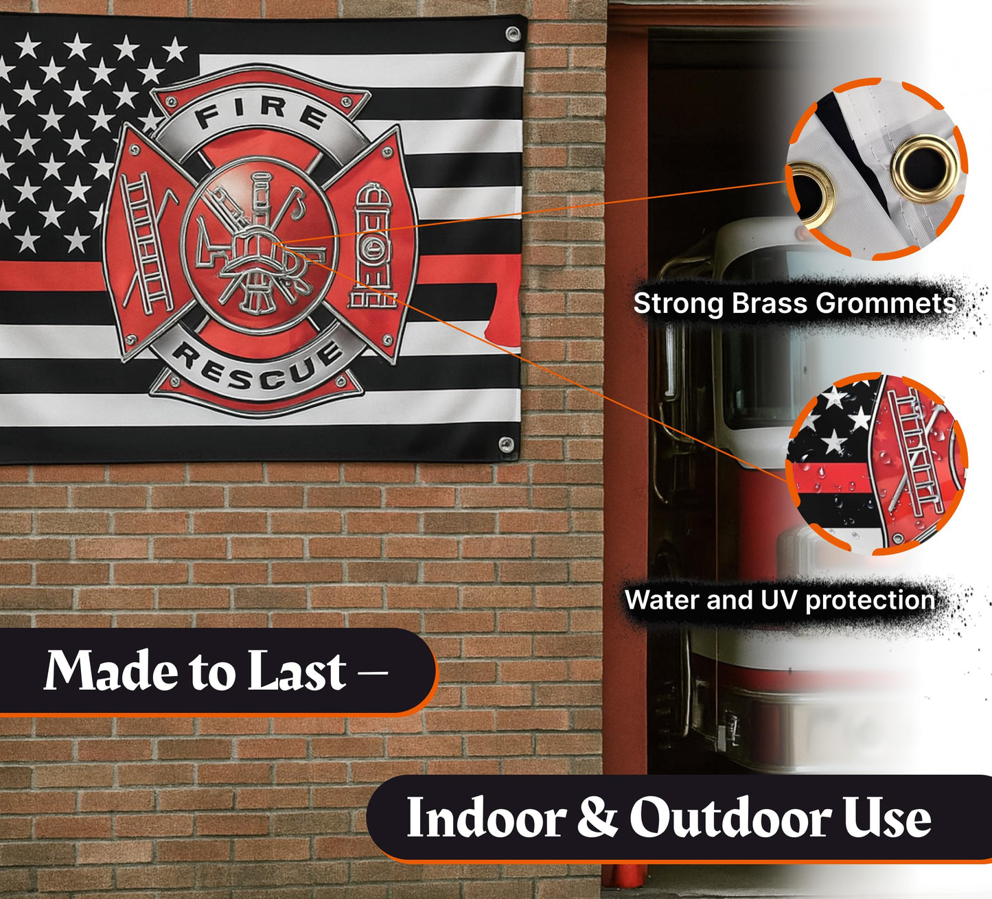 3x5 Feet Firefighter Polyester Flag with 4 Brass Grommets - Fire Department Thin Red Line American Single Sided Flag - Cross Firefighters Flags - Fire Rescue Banners for Outdoor or Indoor