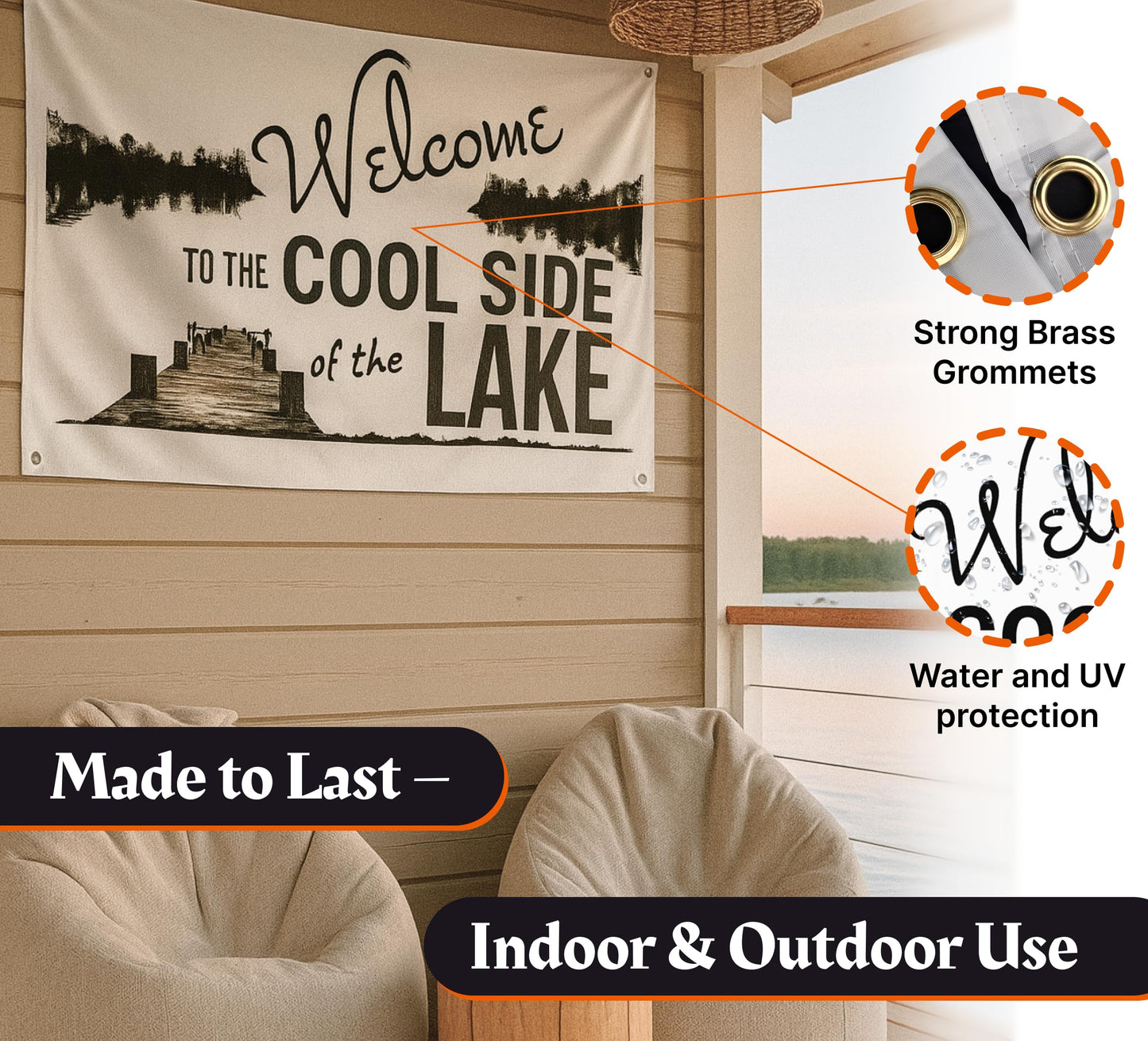 3x5 Feet Welcome to The Lake Polyester Flag with 4 Brass Grommets - Decorations House or Home Wall Flags for Indoor/Outdoor - Welcome Lake Funny Posters for Back Yard