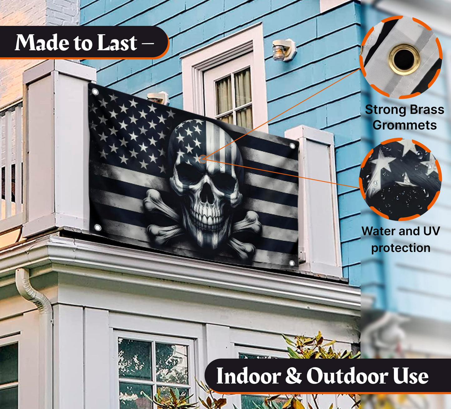 3x5 Feet Skull And Crossbones Polyester Flag with 4 Brass Grommets - Funny American Pirate Banner For Man Cave - Black and White Grey American Single Sided Flags - Pirate Flag or Black Boat Flags