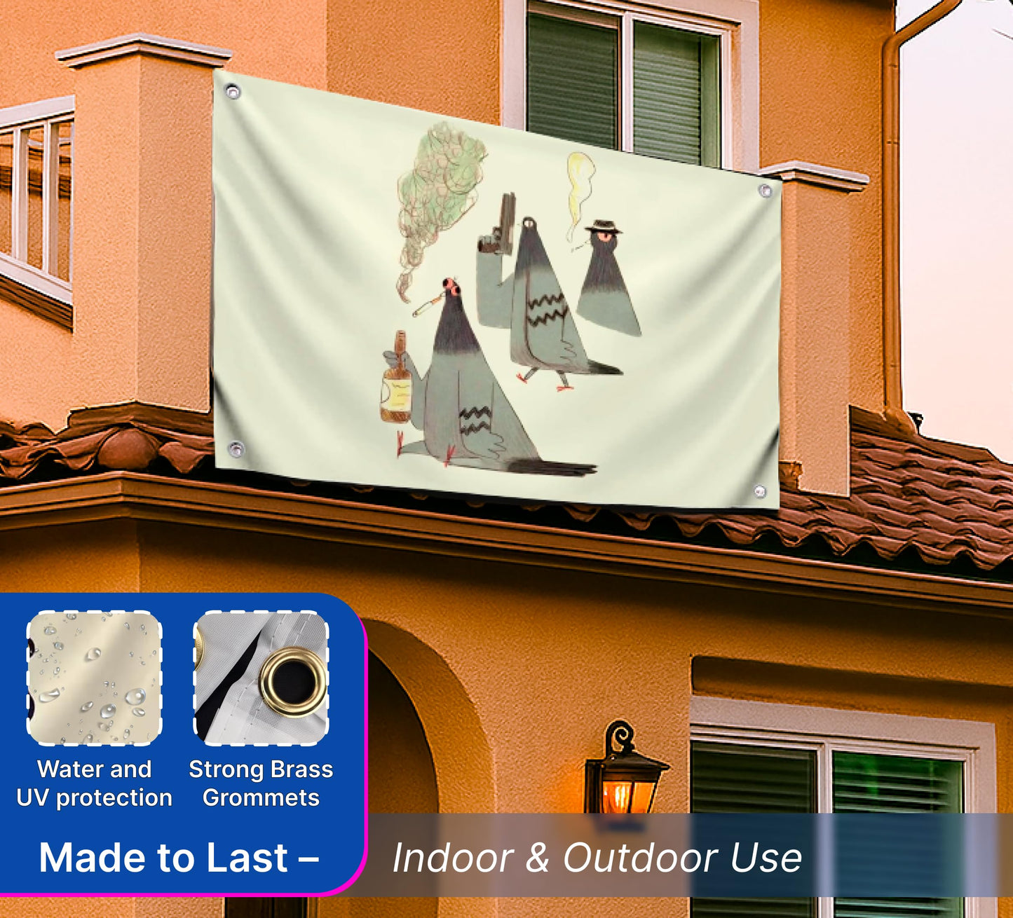 3x5 Feet Flag with The Image of Doves with Guns with Four Brass Grommets - Polyester Funny Birds Outdoor or Indoor Flag - Funny Animals Meme Wall Decorations - Tapestry Party Decor