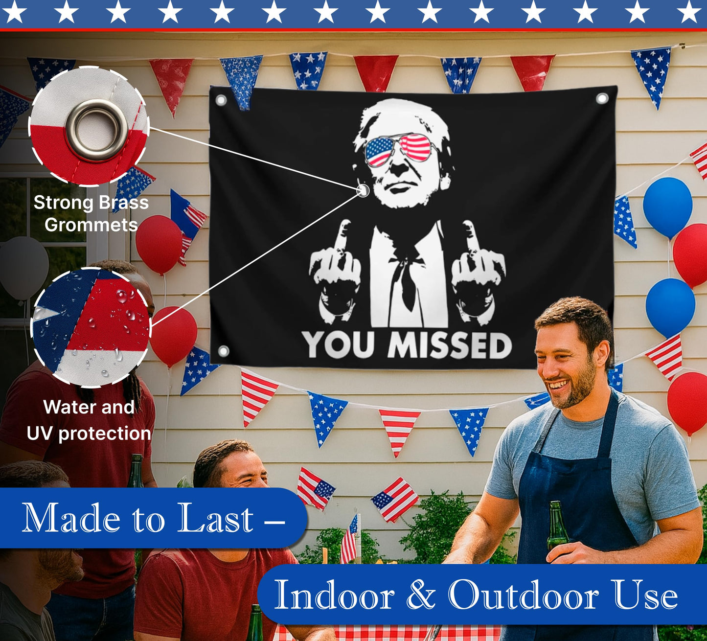 3x5 Feet American Polyester Flag "You Missed" with Four Brass Grommets - Republican Political Rebel Flags Outdoor or Man Cave Banner - Tapestry Donald Wall Decoration for Room - US Americans Banner