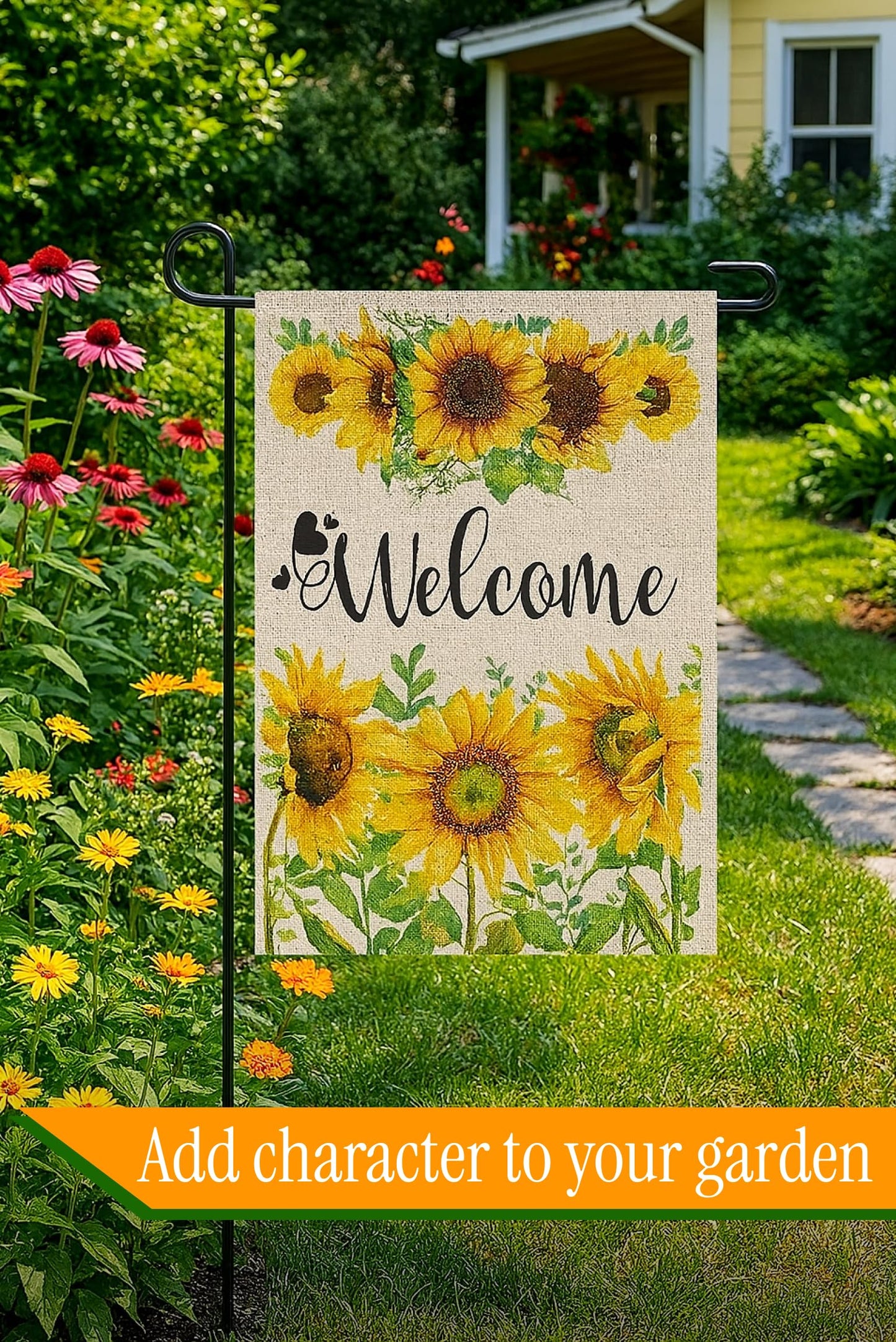 Double Sided Summer Garden Flag - Seasonal Large Outdoor Yard Flags of Burlap - Banner Welcome Summer or Spring - Outside Garden Yard Decorations - Welcome Flower Summer Outdoors Flag