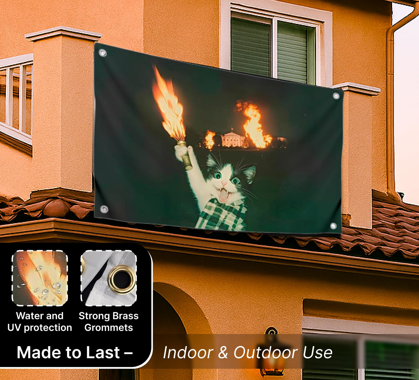 3x5 Feet Cool Flags Banners for Room Guys and Girls with Four Brass Grommets - Single Sided Meme Tapestry Flag with Cat - Polyester Poster for Bedroom Decor Banner for Inside Outside in College Dorm