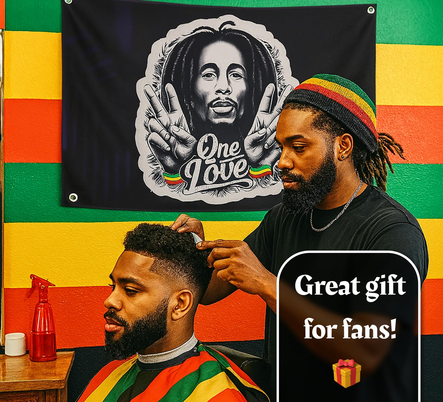3x5 Feet Marley Wall Hanging Tapestry Flag with One Love with Four Brass Grommets - Aesthetic Rasta Stoners Tapastry - Hippie Decorations Posters for Jamaican Party - Polyester Flag with Men