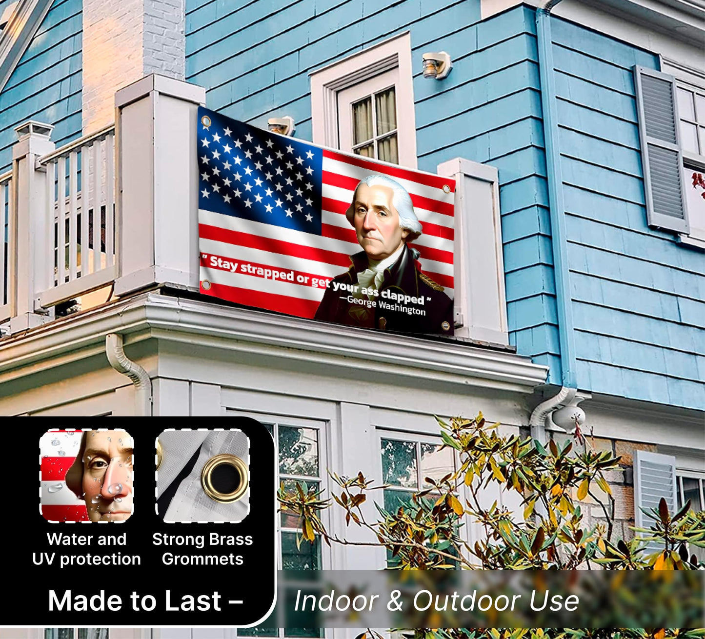 3x5 Feet Washington Stay Strapped or Get Clapped Polyester Flag with 4 Brass Grommets - Cool Funny Single Sided Flags For Room Guys Quote Meme Flags Banner - Wall Flag Pop Art Home Decoration