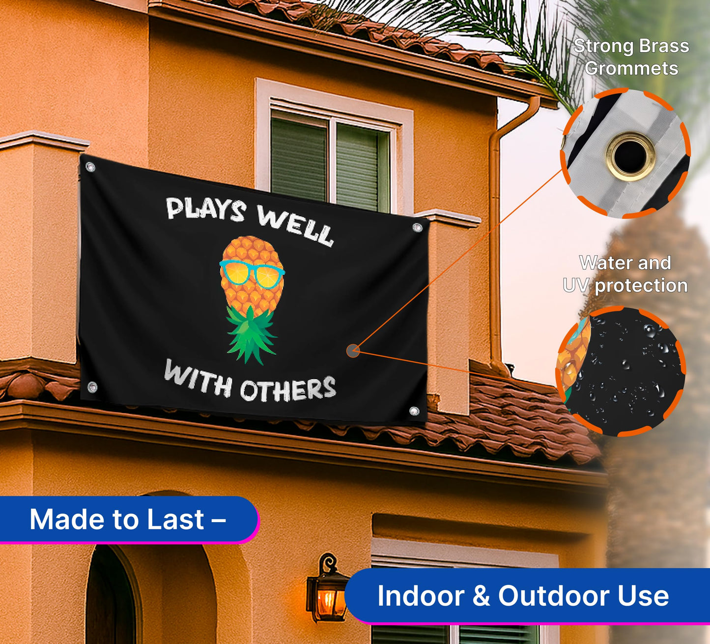 3x5 Pineapple Garden Polyester Flag with 4 Brass Grommets - Pineapple Street and Inspirational Wall Decor - Matches well with Other Pineapples Flags - Funny Indoor Banner for Guys and Girls