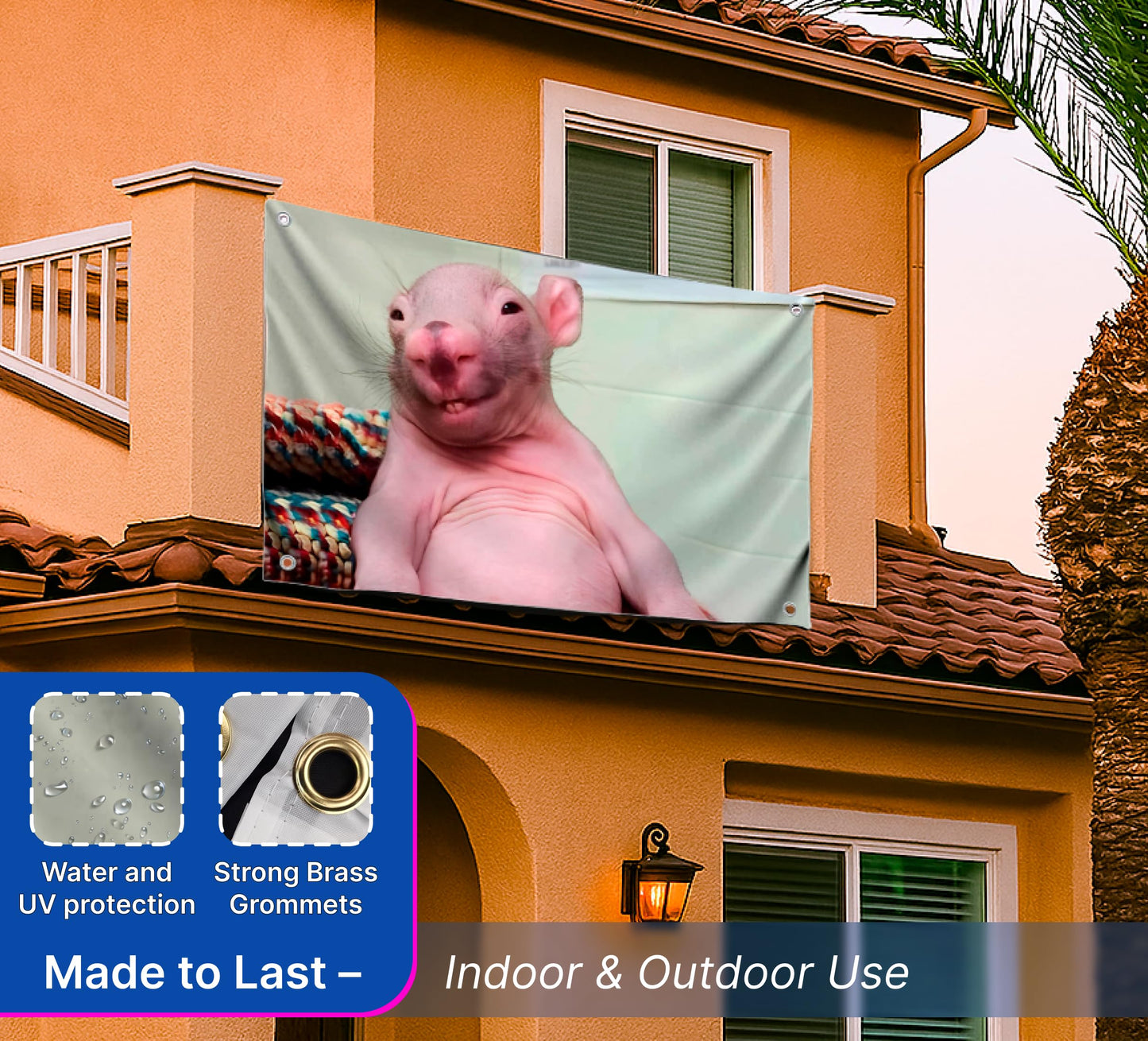 3x5 Feet Bald Rat Meme Single Sided Flag with Four Brass Grommets - Funny Flag for College Party Indoor and Outdoor Decoration - Rats Tapestry for Classroom - Polyester Funny Wall Banner for Badroom