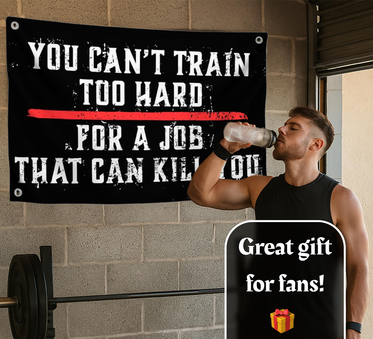 3x5 Ft Motivation Quote Polyester Flag with Thin Red Line You Can’t Train Too Hard for Job That Can Kill You with 4 Grommets - Motiv Fire Station Single Sided Flag - Improvement Wall Decor for Gym
