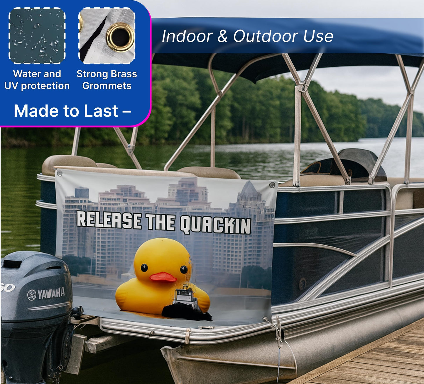 3x5 Feet Meme Flag with Quote "Release The Quackin" with Four Brass Grommets - Polyester Funny Flag with Duck on The Water - Single Sided Duckling Banner for Wall Decoration - Tapestries Flags Decor