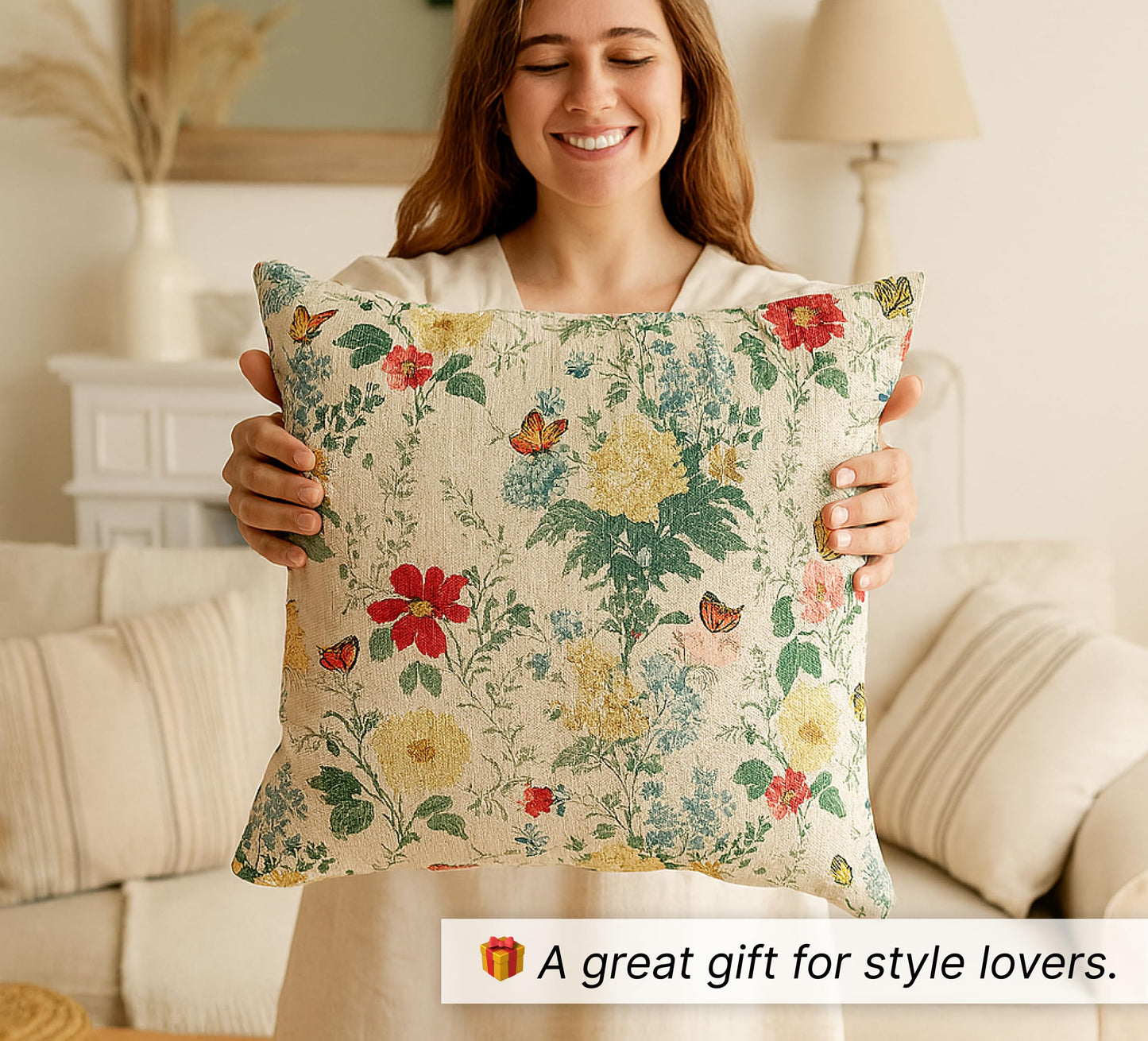 Set of 2 Decorative Throw Spring Pillow Covers 18x18 Inches - Sage Green Wild Flower Plant Throw Pillows Case - Seasonal Floral Decorative Square in Linen - Farmhouse Decor Cushion Covers for Home