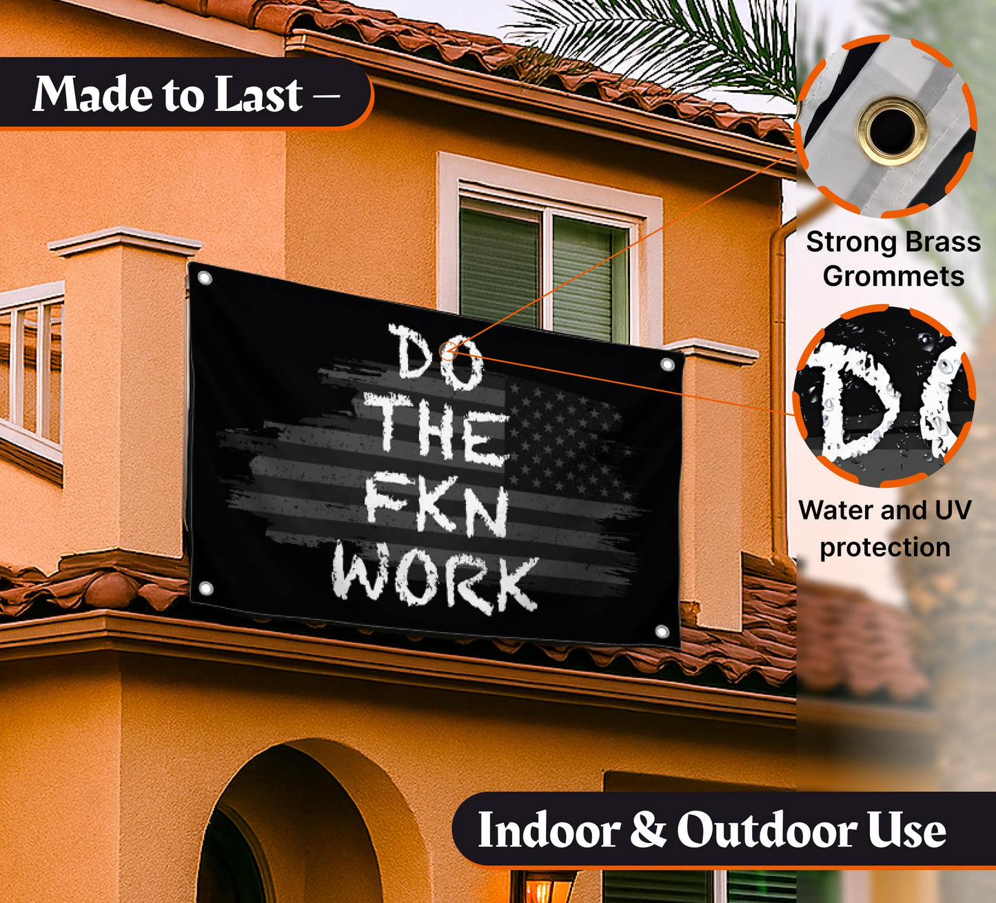 3x5 Ft American Motivation Polyester Flag "Do The FKN Work" with 4 Brass Grommets - Motivational Entrepreneur Single Sided Banner for Office - Improvement Wall Decor for Home - Home Gym Flag Decoration