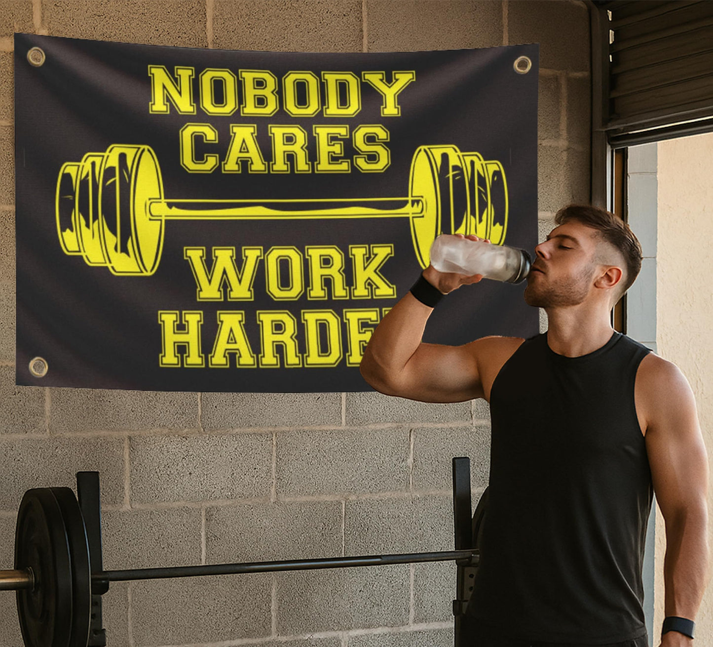3x5 Feet Nobody Cares Work Harder Polyester Flag with 4 Grommets - Fade Resistant Single Sided Flag for Yard - Stay Motivated with Cool Art - Inspire Your Workout Banner - Fitnes Wall Decor for Gym