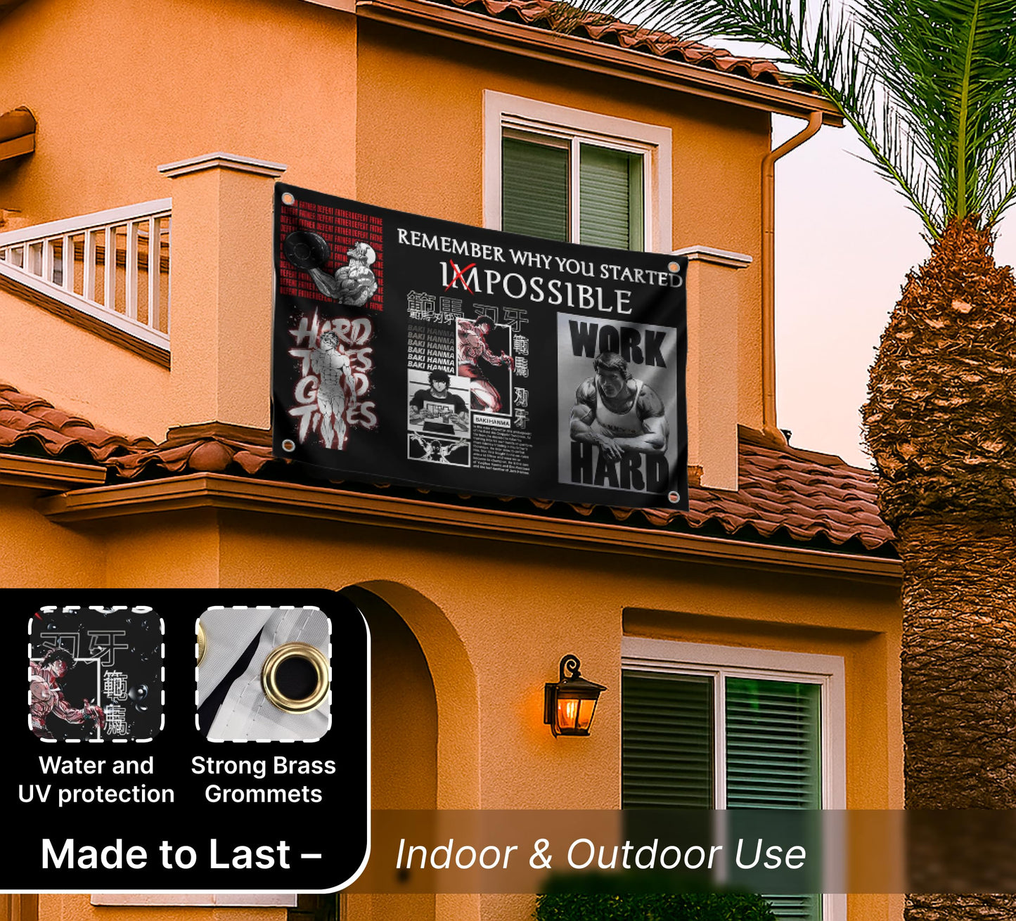3x5 Feet Motivational Gym Polyester Flag "Remember Why You Started" with Four Brass Grommets - Schwarzenegger Banner for Gym - Work Hard Wall Decoration - Inspirational Quotes Sayings for Living Room