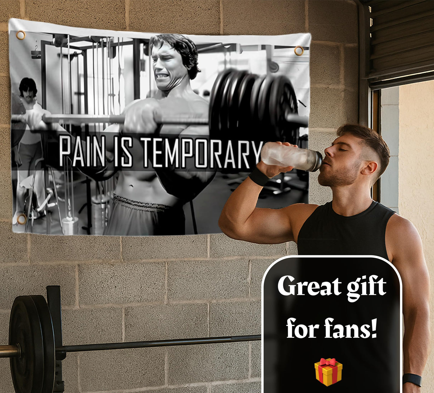 3x5 Ft Schwarzenegger Polyester Flag with 4 Grommets - Pain is Temporary Motivational Gym Single Sided Flags - Inspire Your Workout Banner - Fitness Wall Decor for Gym - Stay Motivated Cool Art