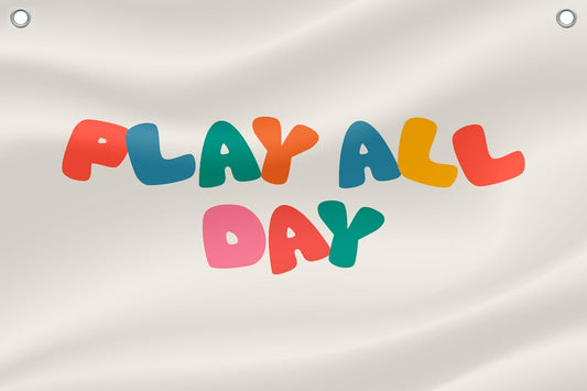 20x30 Inch Single Sided Flags for Kids Playroom Decor Wall - Play All Day Polyester Banner with 2 Brass Grommets - Playrooms Banner for Toddler or Play Room Essentials - Wall Decor For Outdoor/Indoor