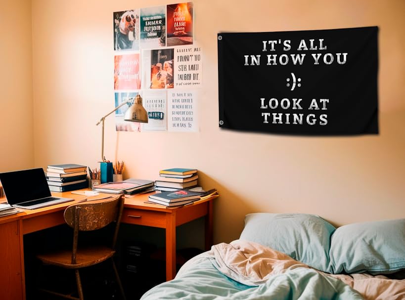 3x5 Feet Inspirational Positive Quotes "It’s All In How You Look At Things" Wall Flags - Motivational Entrepreneur Poster Prints - Wall Flag for Indoor and Outdoor - Improvement Wall Decor for Home